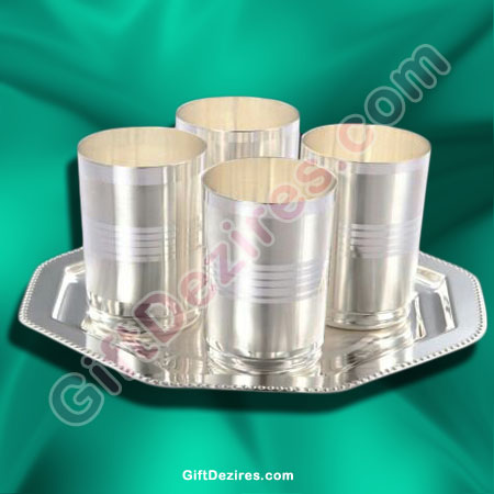 Silver Gift Sets - 4 Glasses with Tray